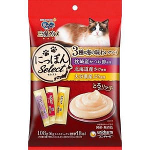 Unicharm Unicharm 貓零食 日本三星銀匙肉泥餐包 鰹魚+三文魚+鰤魚 108g 108g  正面圖