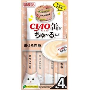 CIAO CIAO 肉泥 貓零食 缶之系列 白身金槍魚 14g 4本入 14g  正面圖