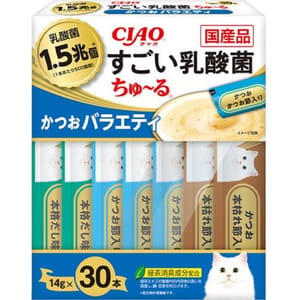 CIAO CIAO 肉泥 貓零食 1.5萬億乳酸菌 鰹魚+鰹魚乾肉醬 14g 30本入 14g  正面圖