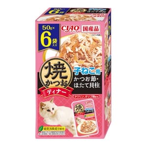 CIAO CIAO 貓濕糧 日本燒鰹魚晚餐包 幼貓用 鰹魚+扇貝 50g 6袋入 50g 貓用 正面圖