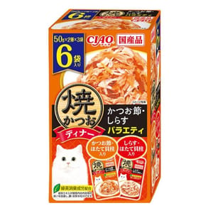 CIAO CIAO 貓濕糧 日本燒鰹魚晚餐包 鰹魚扇貝+白身魚扇貝 50g 6袋入 50g 正面圖