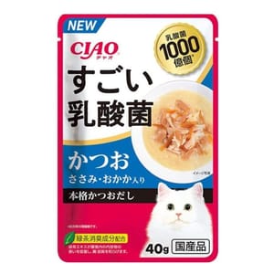 CIAO CIAO 貓濕糧 日本乳酸菌軟包 1000億個乳酸菌 鰹魚+雞肉+鰹魚乾 40g 40g  正面圖