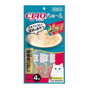 CIAO CIAO 肉泥 貓零食 飛魚乾粉+鰹魚肉醬 14g 4本入 14g  正面圖