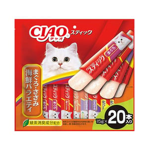 CIAO CIAO 貓零食 日本啫喱果凍棒 金槍魚+金槍魚海鮮+雞肉女王蟹+雞肉海鮮 15g 20本入 15g  正面圖