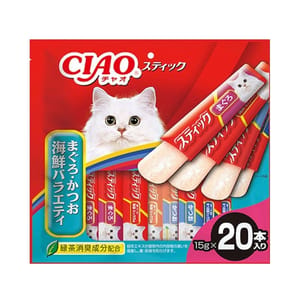 CIAO CIAO 貓零食 日本啫喱果凍棒 金槍魚+金槍魚海鮮+鰹魚+鰹魚鰹魚乾 15g 20本入 15g  正面圖