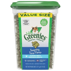 Greenies Greenies Feline貓齒靈 貓零食 貓貓潔齒餅 珍寶桶 吞拿魚味 9.75oz 75oz 正面圖