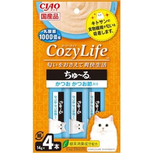 CIAO CIAO 肉泥 貓零食 CozyLife系列 鰹魚乾+鰹魚肉醬 14g 4本入 14g 正面圖