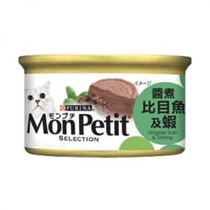 MonPetit MonPetit 貓罐頭 至尊系列 醬煮比目魚及蝦 85g 85g  正面圖