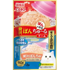 CIAO CIAO 貓零食 日本豪華啫喱杯 800億乳酸菌 金槍魚+扇貝 80g 2個入 80g  正面圖