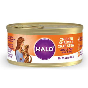 HALO HALO 貓罐頭 無穀雞及蝦+蟹肉配方 5.5oz 5oz 正面圖