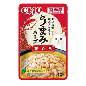 CIAO CIAO 貓濕糧 日本滋味湯軟包系列 金槍魚+飛魚乾粉 40g 40g  正面圖