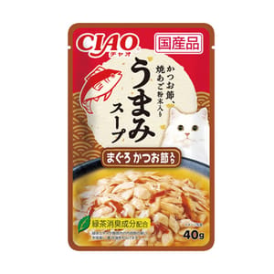 CIAO CIAO 貓濕糧 日本滋味湯軟包系列 金槍魚鰹魚節+飛魚乾粉 40g 40g 正面圖