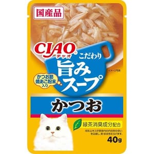 CIAO CIAO 貓濕糧 日本滋味湯軟包系列 鰹魚+飛魚乾粉 40g 40g  正面圖