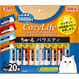 CIAO CIAO 肉泥 貓零食 CozyLife系列 金槍魚+金槍魚扇貝+鰹魚+雞肉 14g 20本袋裝 14g  正面圖