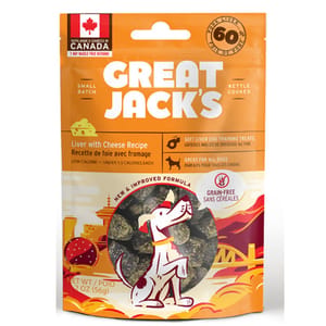 GREAT GREAT JACK'S 無穀物狗小食 芝士拌豚肝肉粒 2oz 2oz 正面圖