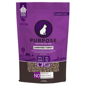 PURPOSE PURPOSE 貓糧 凍乾脫水生肉肉粒 單一蛋白 火雞肉 9oz 9oz 正面圖