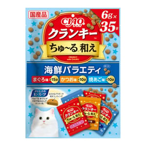 CIAO CIAO 貓零食 日本夾心貓餅 海鮮組合 6g 35袋入 6g 正面圖