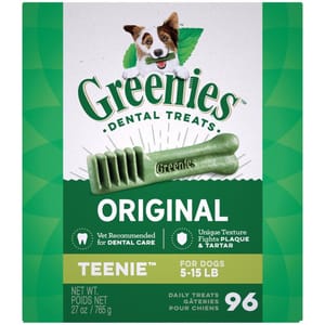 Greenies Greenies 狗零食 Tub-Pak Teenie 潔齒骨 的骰犬用 96支 27oz 27oz 犬用 正面圖