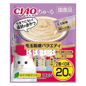 CIAO CIAO 肉泥 貓零食 毛玉配慮組合裝 14g 20本入 14g  正面圖