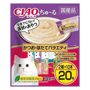 CIAO CIAO 肉泥 貓零食 鰹魚+扇貝組合裝 14g 20本入 14g  正面圖