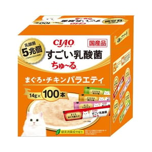 CIAO CIAO 肉泥 貓零食 5兆個乳酸菌 金槍魚+雞肉組合裝 14g 100本入 14g 正面圖