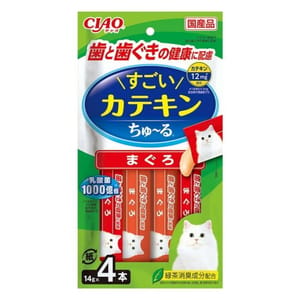 CIAO CIAO 肉泥 貓零食 驚人的兒茶素 牙齒牙齦健康 14g 4本入 14g  正面圖