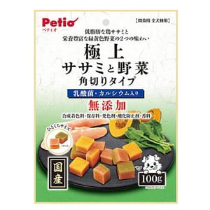 Petio Petio 狗零食 極上 日本產無添加 雞柳肉&野菜 角切粒粒 100g 100g 正面圖
