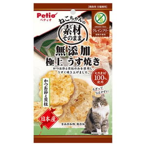 Petio Petio 無穀物貓零食 日本產無添加 極上燒鰹魚節 &扇貝薄片  3g 3g  正面圖