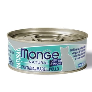Monge Monge 貓罐頭 高蛋白質野生海洋系列 海鮮雜燴雞肉 80g 80g  正面圖