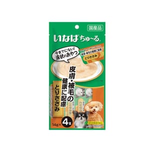 CIAO CIAO 狗零食 日本肉泥餐包 皮膚皮毛健康 DHAEPA雞肉肉醬 14g 4本入 14g 正面圖