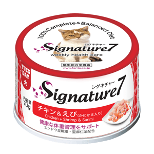 Signature7 Signature7 貓罐頭 無穀主食罐 雞肉+蝦+蟹柳 70g 70g 正面圖
