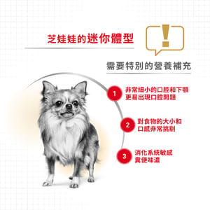 Royal Canin Royal Canin 狗糧 法國皇家狗糧 純種系列 芝娃娃成犬專屬配方 芝娃娃成犬糧 CHH28 1.5kg 5kg 背面圖