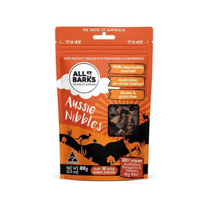All All Barks Aussie 袋鼠鹿肉粒粒狗小食 100g 100g 正面圖
