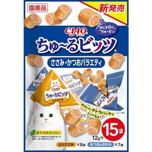 CIAO CIAO 貓零食 日本軟心零食粒 雞肉及鰹魚味組合裝 12g 15袋入 12g  正面圖