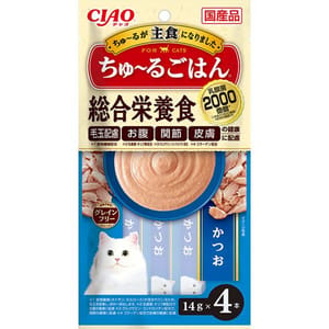 CIAO CIAO 肉泥 貓主食肉泥 2千億乳酸菌 鰹魚肉醬 14g 4本入 14g 正面圖