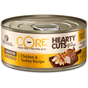 WELLNESS WELLNESS CORE 貓罐頭 無穀物 Hearty Cuts 室內貓配方 雞肉及火雞 5.5oz 156g 5oz 正面圖