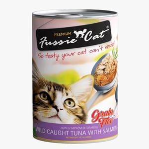 Fussie Fussie Cat 貓罐頭 無穀物野生吞拿魚+三文魚 400g 400g 正面圖