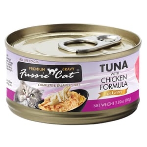 Fussie Fussie Cat 貓罐頭 肉汁主食罐 極品吞拿魚 + 雞肉 Tuna with Chicken Formula in Gravy 80g 80g 正面圖