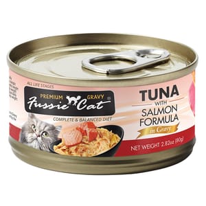 Fussie Fussie Cat 貓罐頭 肉汁主食罐 極品吞拿魚 + 三文魚 Tuna with Salmon Formula in Gravy 80g 80g  正面圖