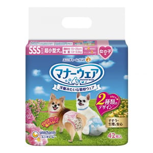 Unicharm Unicharm ⺟⽝⽤禮儀褲-SSS-碼 1.5-3.5kg 15-25cm 42片 5kg 正面圖