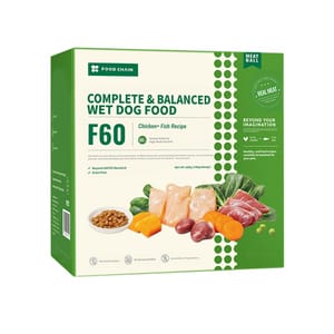 FOOD FOOD CHAIN F60成⽝全營養低溫鮮煮主⻝糧 雞⾁+吞拿⿂ 100g 6包裝 100g  正面圖