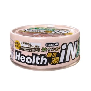 SEEDS SEEDS 貓罐頭 Health iN機能鮪⿂湯罐 ⽩身鮪⿂+花枝+維他命B群 80g 80g 正面圖