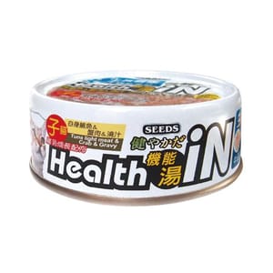 SEEDS SEEDS 貓罐頭 Health iN機能鮪⿂湯罐 幼貓配方 ⽩身鮪⿂+蟹⾁+⽜磺酸 80g 80g 正面圖