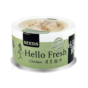 SEEDS SEEDS 貓罐頭 Hello Fresh好鮮燉湯 清蒸雞⾁ 80g 80g 正面圖