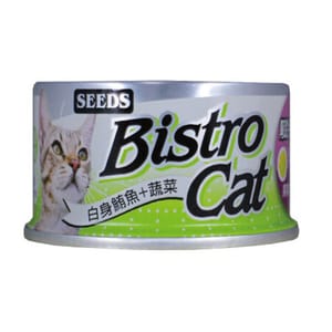 SEEDS SEEDS 貓罐頭 Bistro機能鮪魚銀罐 ⽩身鮪⿂+蔬菜+果寡糖 80g 80g  正面圖