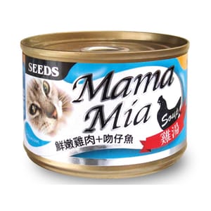 SEEDS SEEDS 貓罐頭 Mamamia機能雞湯罐 鮮嫩雞⾁+吻仔⿂+Oligo 170g 170g  正面圖