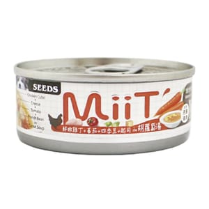 SEEDS SEEDS 狗罐頭 MiiT雞丁機能湯罐 鮮嫩雞丁胡蘿蔔湯佐番茄四季⾖起司 80g 80g  正面圖