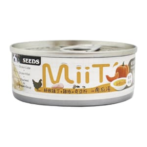 SEEDS SEEDS 狗罐頭 MiiT雞丁機能湯罐 鮮嫩雞丁南⽠湯佐雞絲奇亞籽 80g 80g 正面圖
