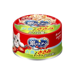 Unicharm Unicharm 貓罐頭 銀匙特級成貓罐頭 雞⾁鰹⿂⾦槍⿂配⽅ 70g 70g 正面圖