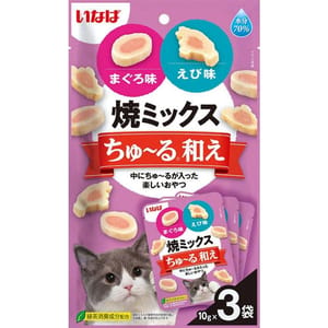 CIAO CIAO 貓零食 日本軟心零食粒 金槍魚味和蝦味 10g x 3 袋 10g  正面圖